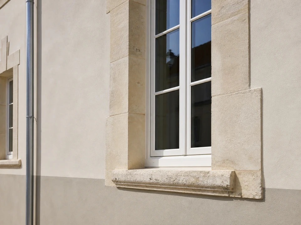 Façade extérieure d'une maison de style provençal en enduit beige